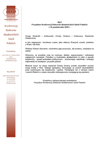Apel uczestników nadzwyczajnego posiedzenia Prezydium KRASP