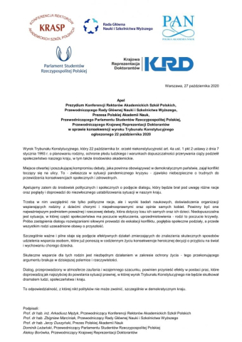 Wspólny Apel KRASP-RGNiSW-PAN-PSRP-KRD w sprawie wyroku TK